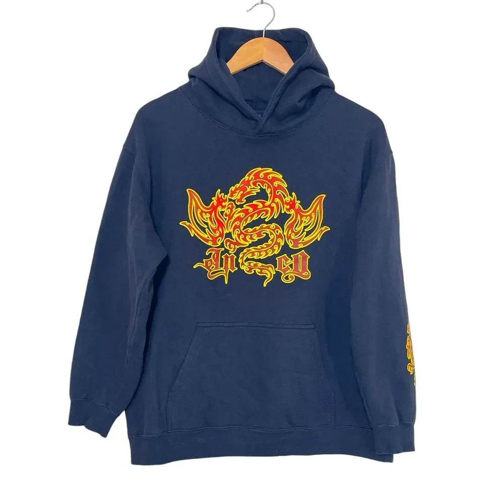 JNCO Men's XL Dragon 2 Sided Black Long Sleeve Hoodie Grunge Skate Y2K Baggy